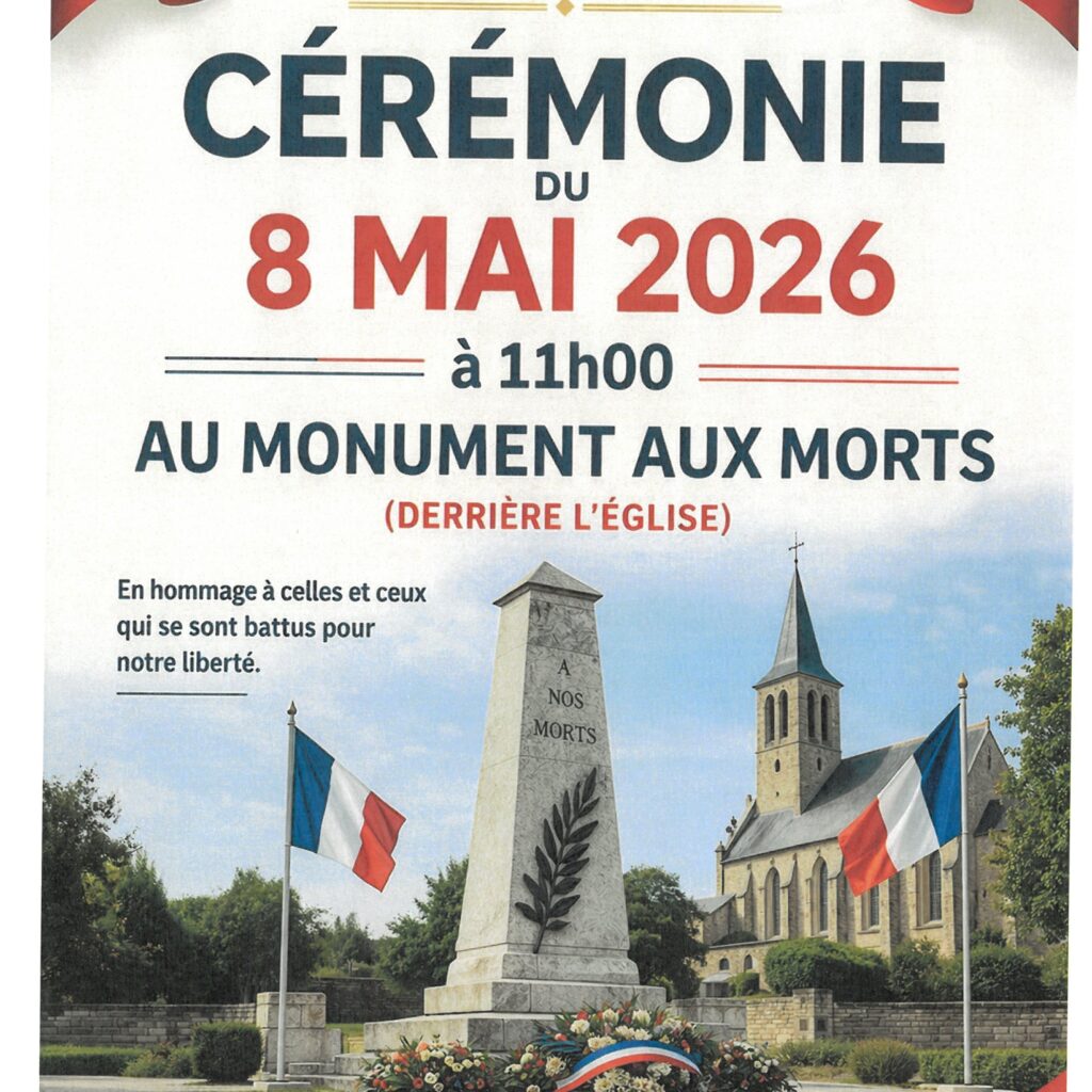 Cérémonie du 8 mai 2026 à 11h00 au monument aux morts