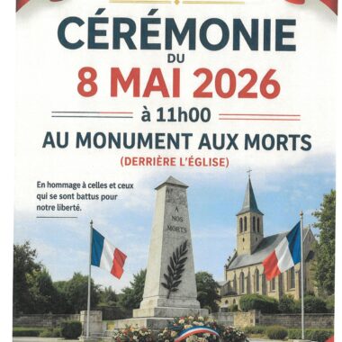 Cérémonie du 8 mai 2026 à 11h00 au monument aux morts